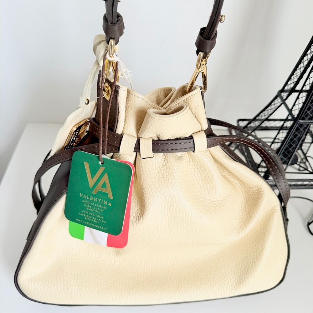 Valentina Cream and Brown Shoulder Bag - Picture 9 of 9